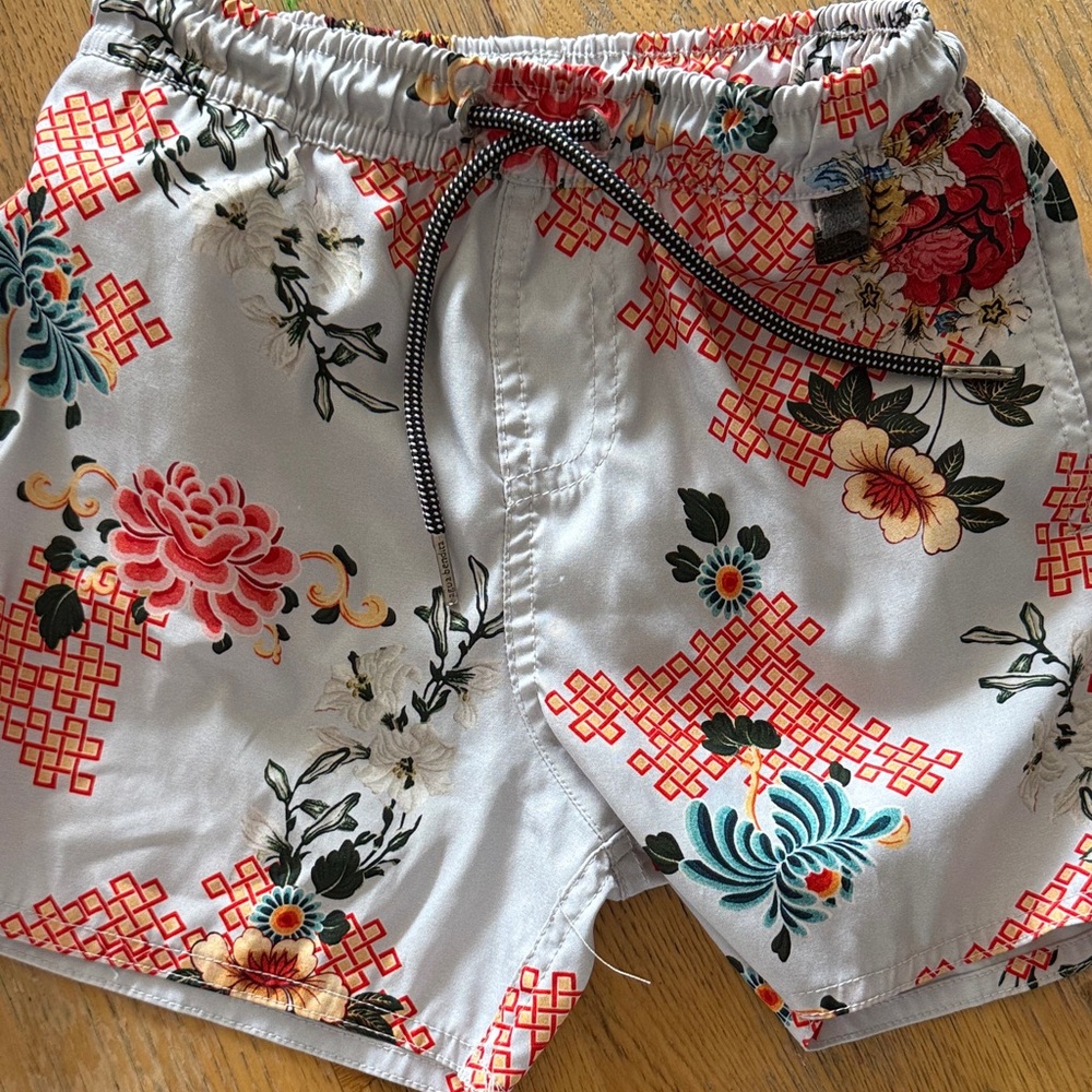 Agua Bendita Kids Floral Swim Trunks - Red and Blue